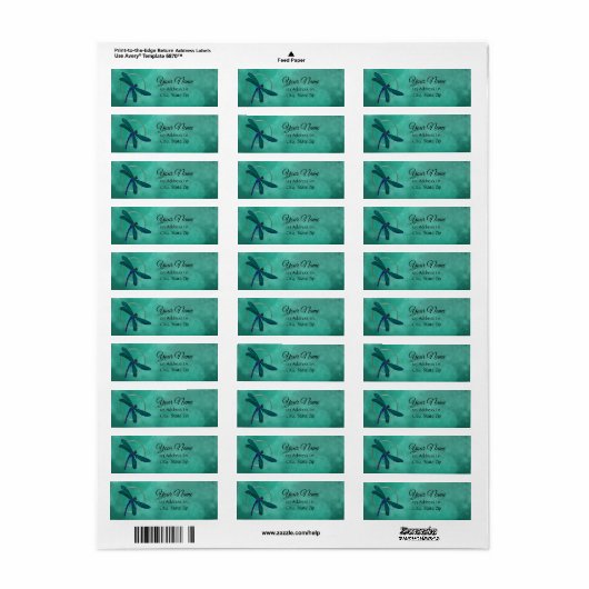 Blue Dragonfly Return Address Label (Full Sheet)