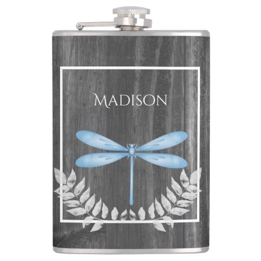 Blue Dragonfly Rustic Flask Heupfles (Voorkant)