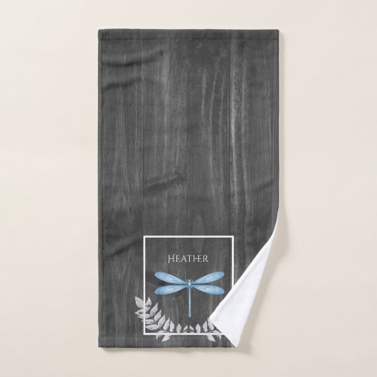 Blue Dragonfly Rustic Personalized Bath Towel Set Bad Handdoek (Handdoek)