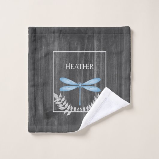 Blue Dragonfly Rustic Personalized Bath Towel Set Bad Handdoek (Wasdoekje)