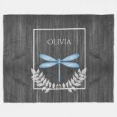Blue Dragonfly Rustic Personalized Fleece Blanket (Voorkant (Horizontaal))
