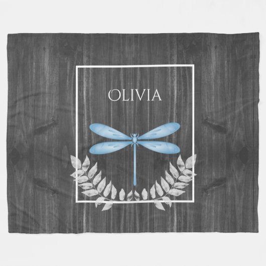 Blue Dragonfly Rustic Personalized Fleece Blanket (Voorkant (Horizontaal))