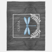Blue Dragonfly Rustic Personalized Fleece Blanket Deken (Voorkant)