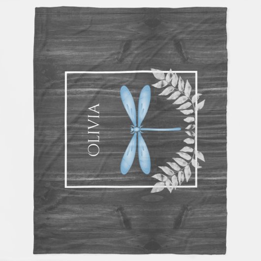 Blue Dragonfly Rustic Personalized Fleece Blanket Deken (Voorkant)