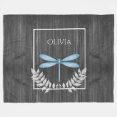 Blue Dragonfly Rustic Personalized Fleece Blanket Deken (Voorkant (Horizontaal))