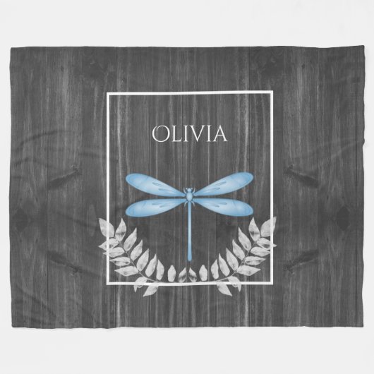 Blue Dragonfly Rustic Personalized Fleece Blanket Deken (Voorkant (Horizontaal))