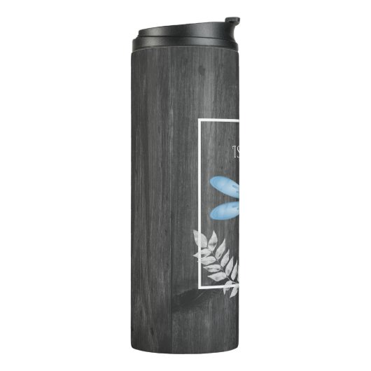 Blue Dragonfly Rustic Personalized Thermal Tumbler Thermosbeker (Gedraaid links)