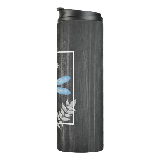 Blue Dragonfly Rustic Personalized Thermal Tumbler Thermosbeker (Geroteerd rechts)