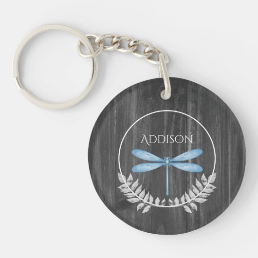 Blue Dragonfly Rustic Sleutelhanger op maat (Voorkant)