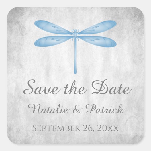 Blue Dragonfly Save the Date Stickers (Voorkant)