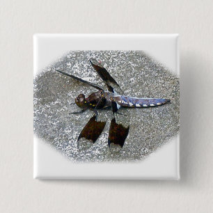 Blue Dragonfly Vierkante Button 5,1 Cm