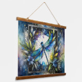 Blue Dragonfly Watercolor Botanical Hangend Wandkleed (Gebogen)