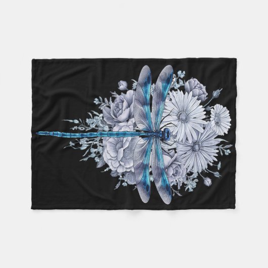 Blue Dragonfly Waterverf Art Insecten Liefhebber A Fleece Deken (Voorkant (Horizontaal))