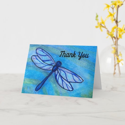 Blue Dragonfly Waterverf Dank u Kaart (Gele Bloem)