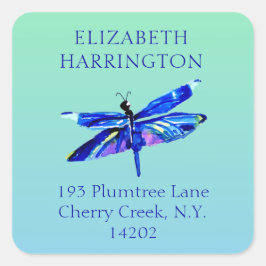 Blue Dragonfly Waterverf Natuur Retouradres Vierkante Sticker