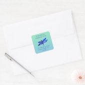 Blue Dragonfly Waterverf Natuur Retouradres Vierkante Sticker (Envelop)