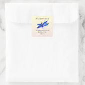 Blue Dragonfly Waterverf Square Retouradres Vierkante Sticker (Tas)
