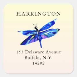 Blue Dragonfly Waterverf Square Retouradres Vierkante Sticker