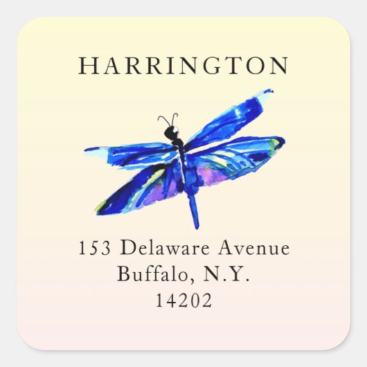 Blue Dragonfly Waterverf Square Retouradres Vierkante Sticker (Voorkant)
