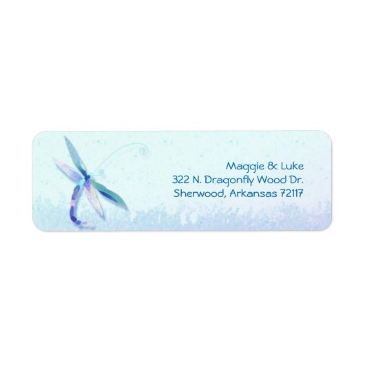Blue Dragonfly Wedding Couple Adres Etiket (Voorkant)