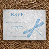 Blue Dragonfly Wedding RSVP Kaart
