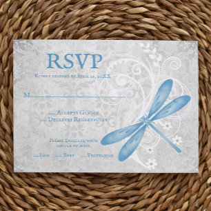 Blue Dragonfly Wedding RSVP Kaart