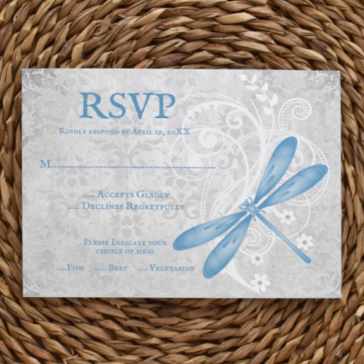 Blue Dragonfly Wedding RSVP Kaart