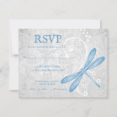 Blue Dragonfly Wedding RSVP Kaart (Voorkant)