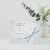 Blue Dragonfly Wedding RSVP Kaart (Staand voorkant)