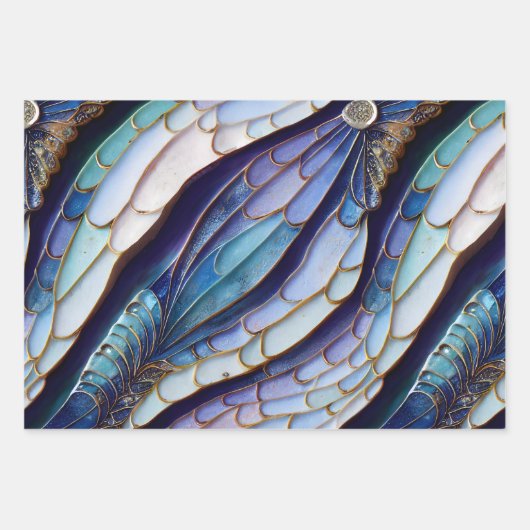 Blue Dragonfly Wings Wrapping Paper Flat Set van 3 (Voorkant 2)