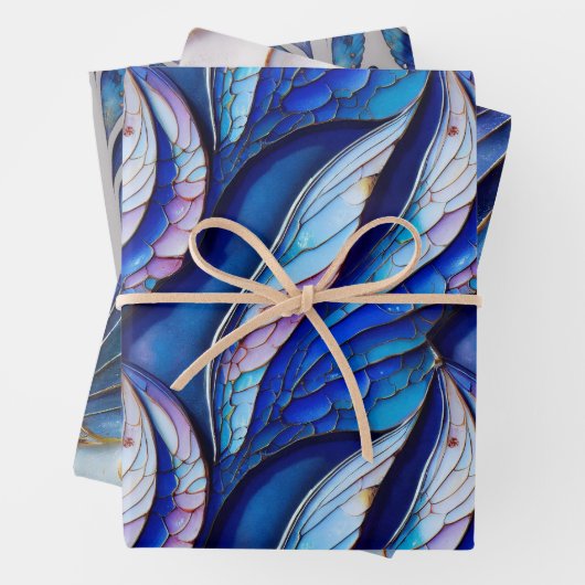 Blue Dragonfly Wings Wrapping Paper Flat Set van 3 (In situ)