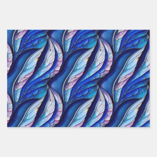 Blue Dragonfly Wings Wrapping Paper Flat Set van 3 (Voorkant)