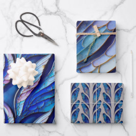 Blue Dragonfly Wings Wrapping Paper Flat Set van 3