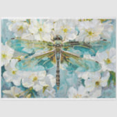 Blue Dragonfly  Witte Bloesems Decoupage Tissuepapier (Voorkant)