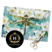 Blue Dragonfly  Witte Bloesems Decoupage Tissuepapier