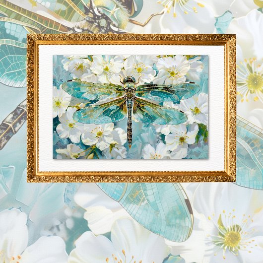 Blue Dragonfly  Witte Bloesems Decoupage Tissuepapier