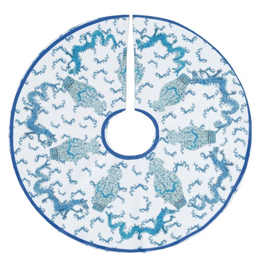Blue Dragons Chinoiserie Ginger Jar Brush Kerstboom Rok (Voorkant)