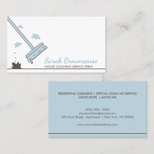 Blue Drawing Cleaner House Cleaning Service Visitekaartje (Voorkant / Achterkant)