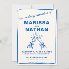 Blue Drawn Together Champagne Uitnodiging