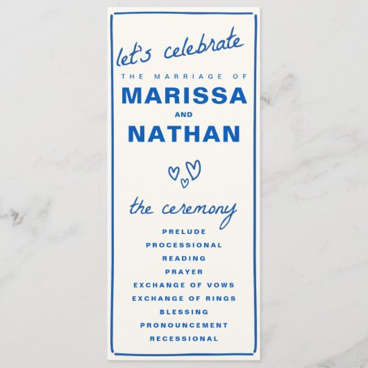 Blue Drawn Together huwelijksprogramma Programmakaart (Voorkant)