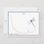 Blue Dreagonfly in Flight Monogram Name Notitiekaartje (Voorkant)