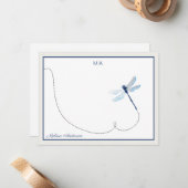 Blue Dreagonfly in Flight Monogram Name Notitiekaartje (Voorkant / Achterkant in situ)