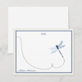 Blue Dreagonfly in Flight Monogram Name Notitiekaartje (Voorkant / Achterkant)