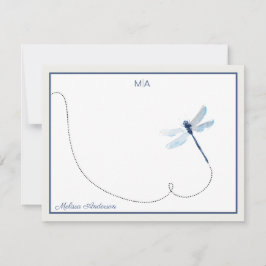 Blue Dreagonfly in Flight Monogram Name Notitiekaartje