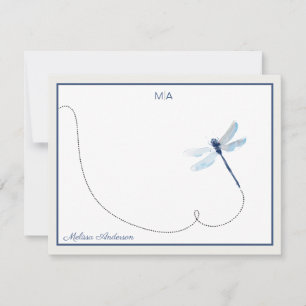 Blue Dreagonfly in Flight Monogram Name Notitiekaartje