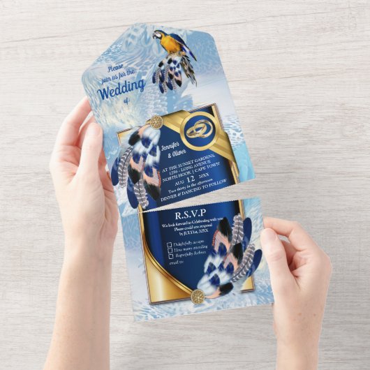Blue Dream Catcher All in One Wedding Invite Uitnodiging (Afscheurbaar)