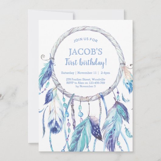 Blue Dream Catcher Birthday Uitnodiging (Voorkant)