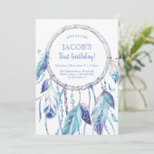 Blue Dream Catcher Birthday Uitnodiging (Staand voorkant)
