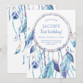 Blue Dream Catcher Birthday Uitnodiging (Voorkant / Achterkant)