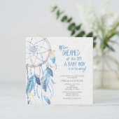 Blue Dreamcatcher Baby shower Invitation Kaart (Staand voorkant)